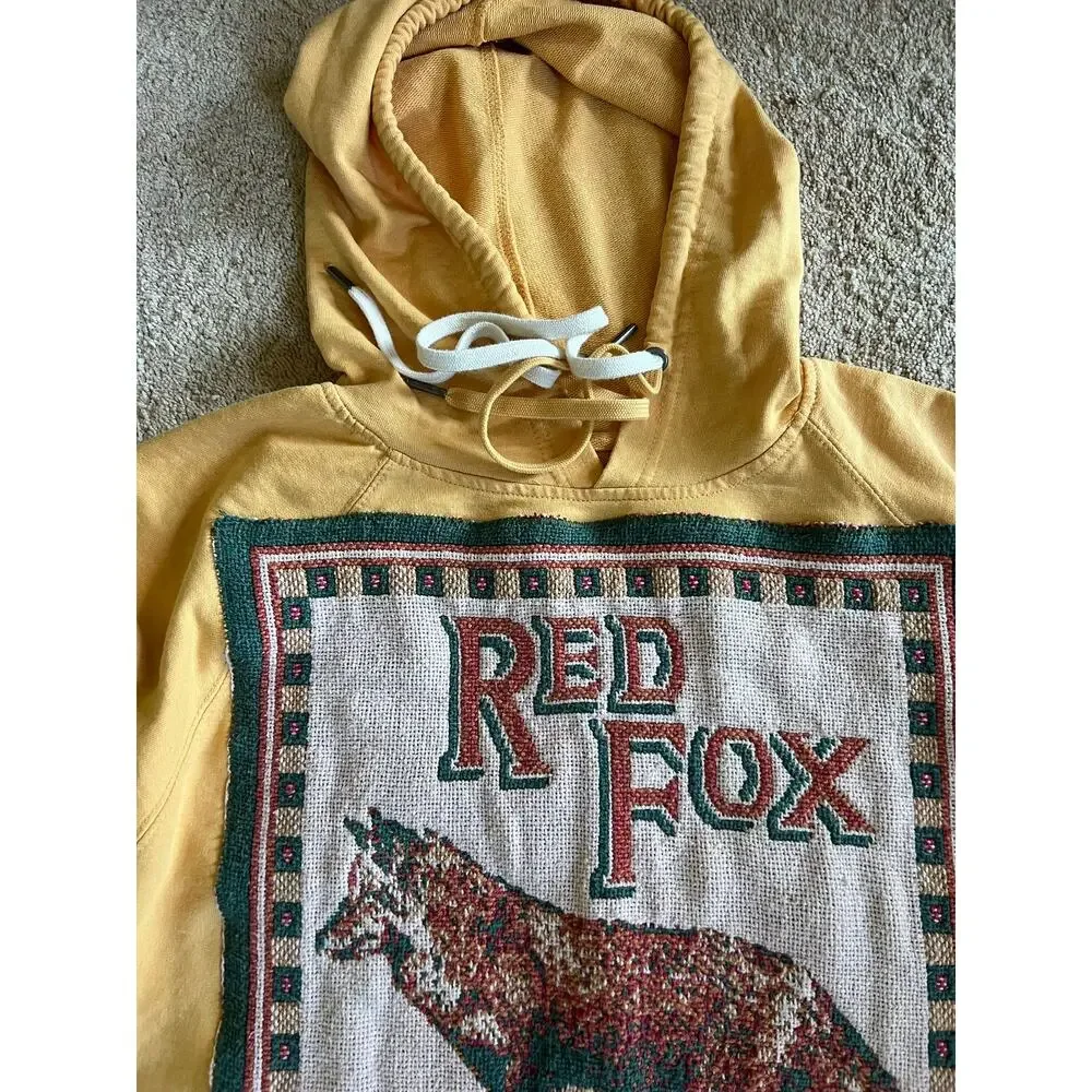 Fox Tapestry hoodie, reworked sweatshirt w blanket panel, upcycled XL